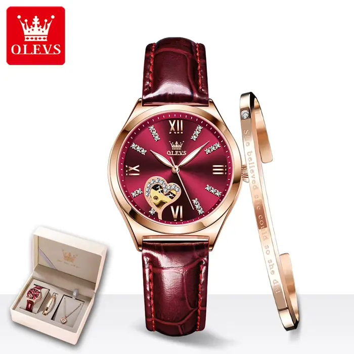 OLEVS 6636 montre de luxe pour femmes entièrement automatique conception creuse diamant en forme de coeur