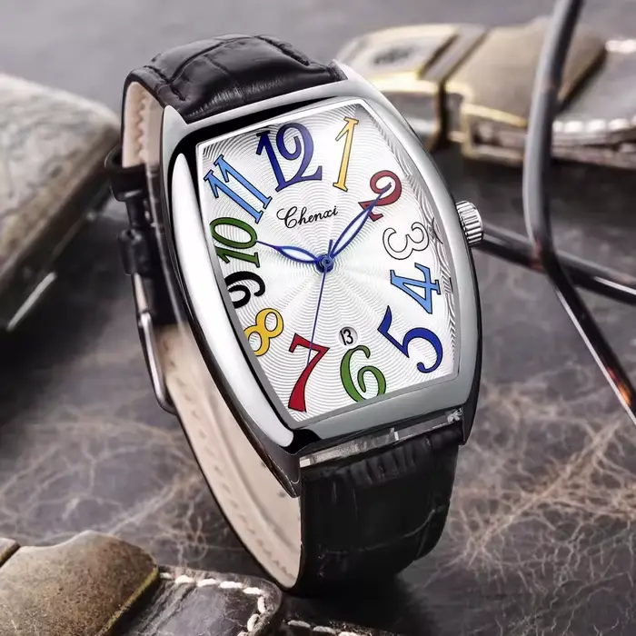 CHENXI 8217 montre cadeaux pour hommes couleur chiffre arabe échelle Quartz calendrier étanche montres en cuir
