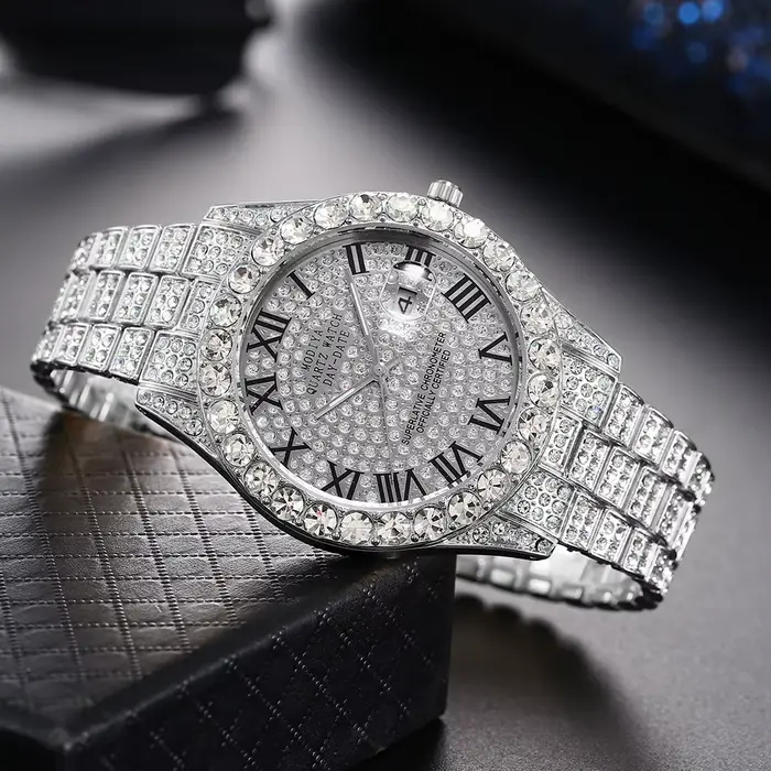 Montre à quartz avec bracelet en acier doré pour homme