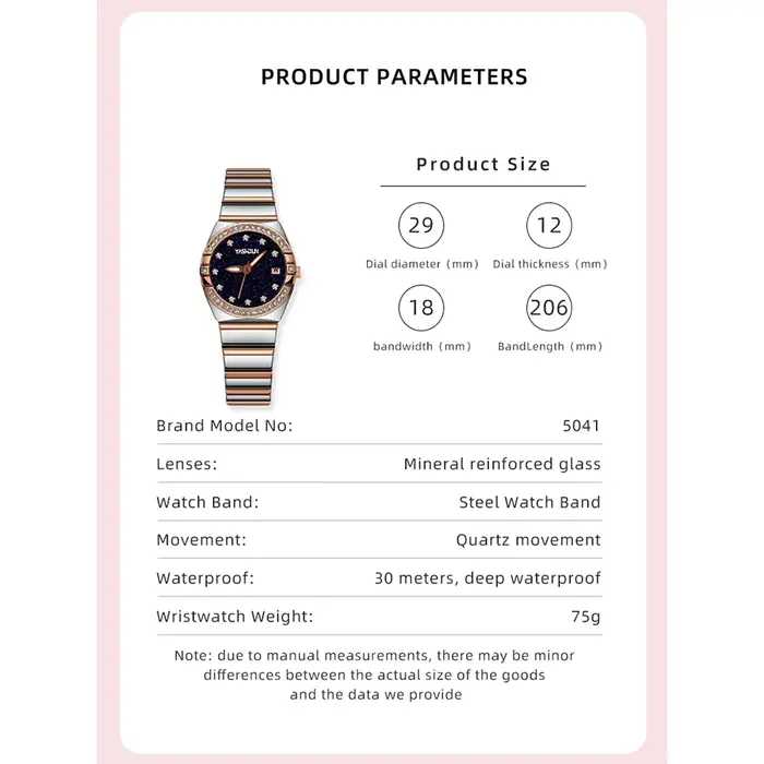 Montre élégante pour femme résistante à l'eau avec date et bracelet en acier inoxydable occasionnels et formels