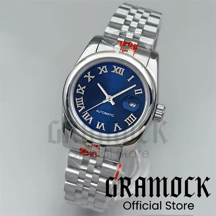 Gramock 31mm montre-bracelet mécanique NH05 pour femme cadran noir mat marque romaine argent/or ronde Beze lSteel montres pour femmes