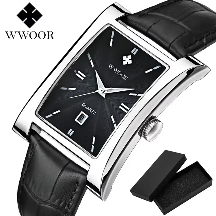 Wwoor-Montres-bracelets étanches pour hommes d'affaires, montres de luxe pour hommes, montre en cuir
