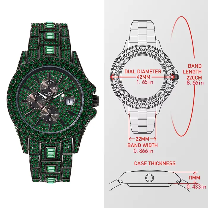 Vente chaude montre de glace rouge pour hommes marque de mode UNIGUET Hip Hop plein diamant luxe en acier inoxydable bijoux Quartz montre-bracelet homme