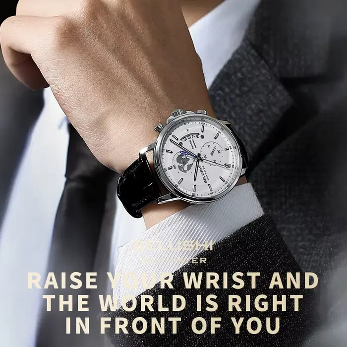 Montres de sport homme quartz étanches avec chronographe et calendrier complet en cuir bronze café multicolore rose
