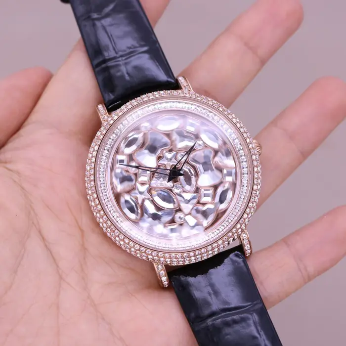 Davena Lady montre pour femme Spin cristal strass heures mode Bracelet en cuir véritable luxe fille anniversaire boîte-cadeau
