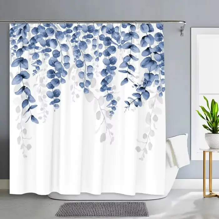 Rideau de Douche avec Plantes Vertes et Feuilles d'Eucalyptus
