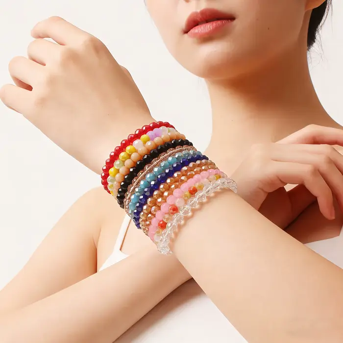 Mode femme Bracelet bijoux coloré cristal perlé élasticité Bracelets cadeaux en gros