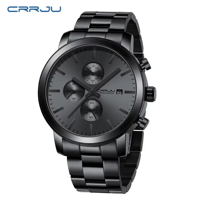 CRRJU montre hommes en acier inoxydable chronographe montres