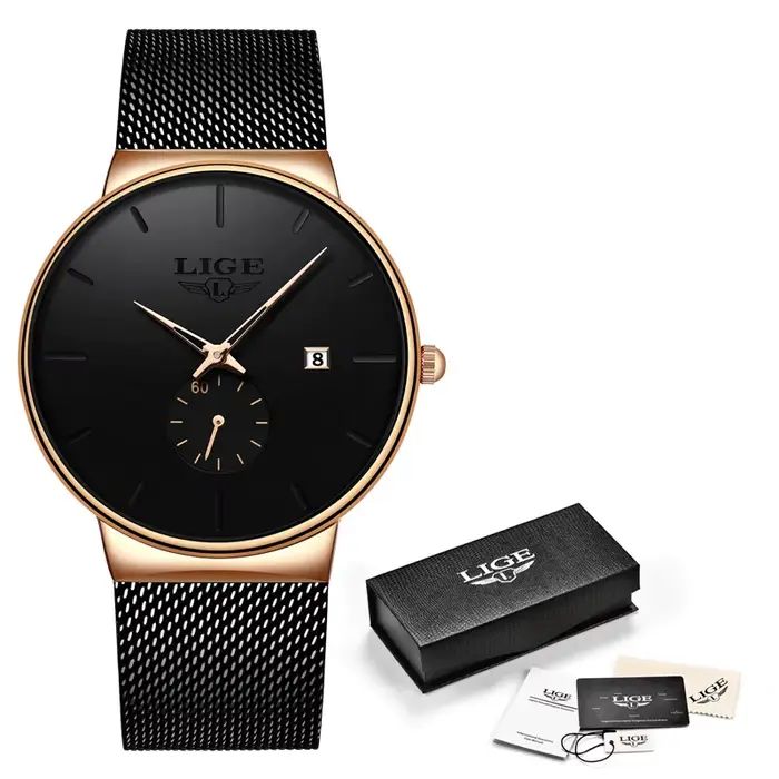 LIGE Quartz horloge sport hommes montre haut de gamme de luxe célèbre robe montres de mode mâle unis