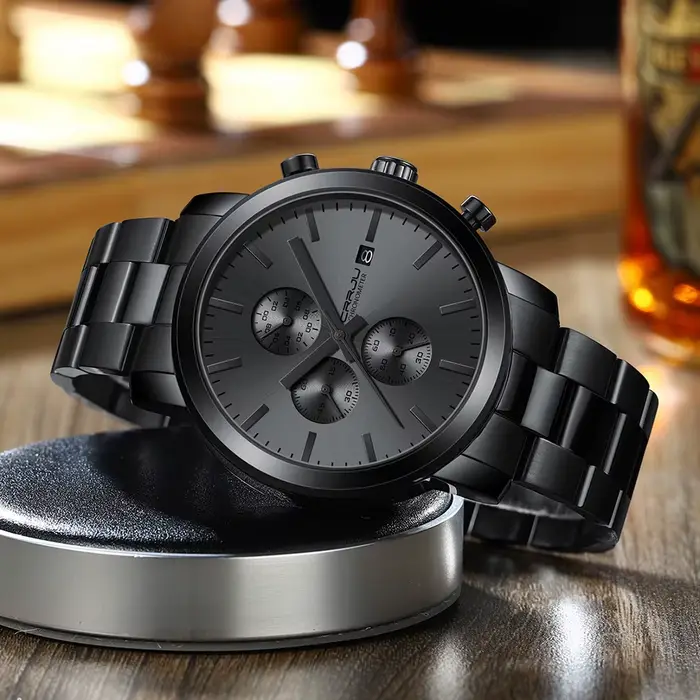 CRRJU montre hommes en acier inoxydable chronographe montres