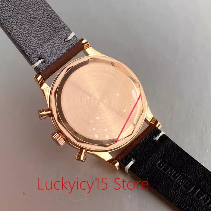 Montre Tandorio Vintage en Or Rose Quartz Chronographe Hommes Bracelet en Cuir Occasions Spéciales Élégante Robuste
