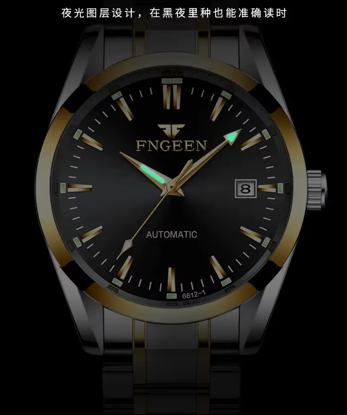 FNGEEN luxe hommes montres montre-bracelet Date haute qualité étanche automatique creux mécanique