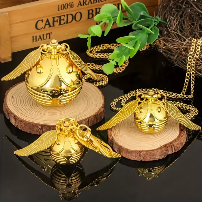 Grande petite montre de poche à quartz sphérique de vif d'or pull de mode collier aile d'ange pendentif