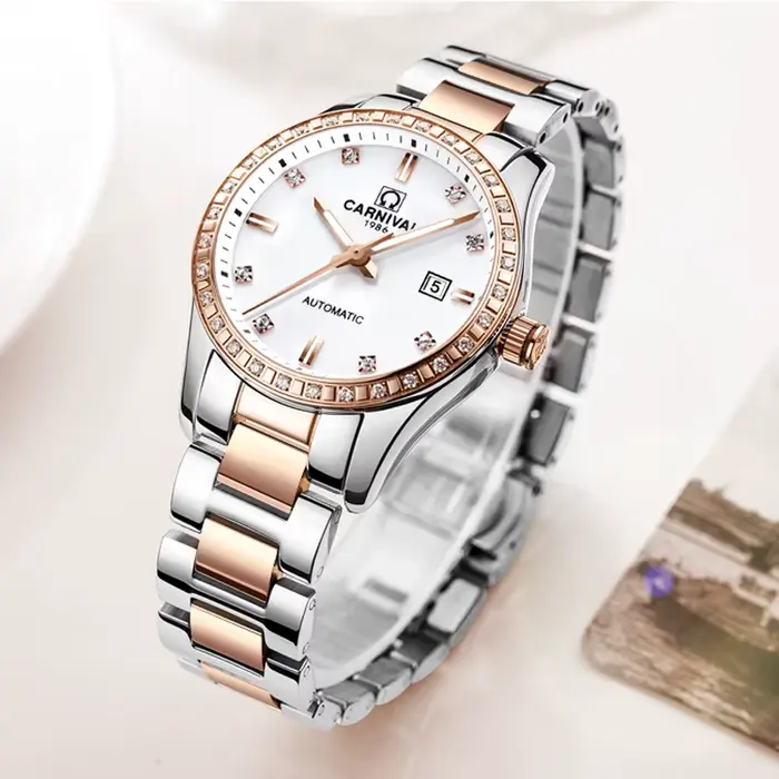 Montre Carnaval Luxe Or Rose Argent Calendrier Automatique Pour Femmes Occasions Spéciales