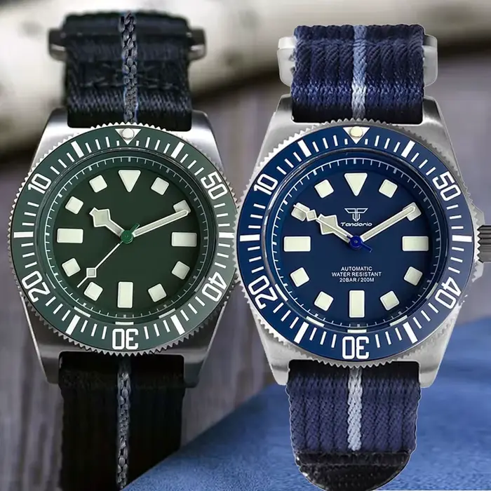 Montre mécanique Tandorio 42 mm rétro avec boîtier en titane résistant à l'eau pour homme occasions spéciales plongée style élégant