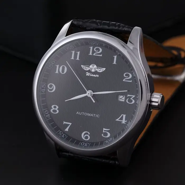 Montre automatique homme T-Winner classique avec bracelet en cuir squelette auto-vent pour occasions formelles et décontractées
