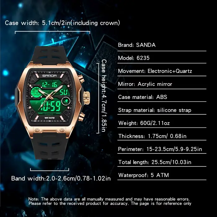 SANDA mode double affichage numérique hommes montre multifonctionnel en plein air Sport