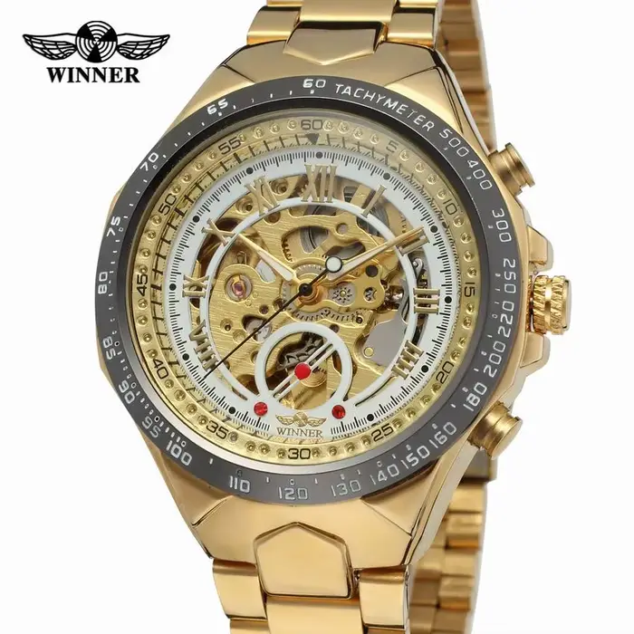 Nouvelle marque de luxe classique montre squelette en or pour hommes montres mécaniques bracelet en acier inoxydable
