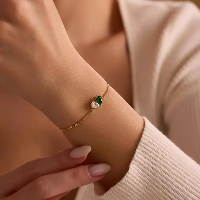 Bracelet personnalisé en pierre de naissance en forme de cœur