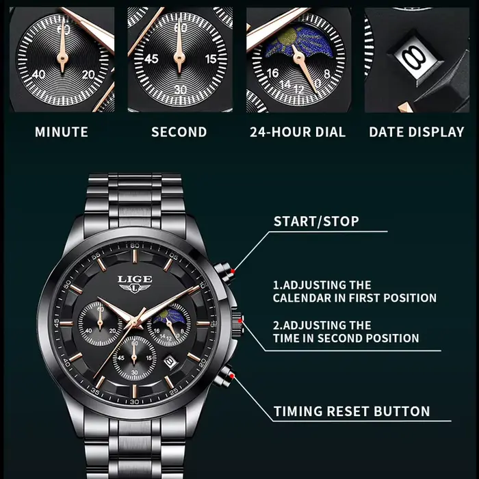 Montre homme de luxe à Quartz avec fonction lumineuse résistante à l'eau pour hommes élégants occasions spéciales