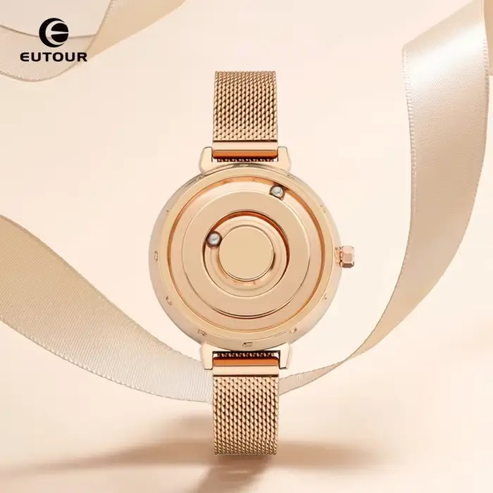 Montre pour femme Eutour en or rose – Montre à quartz magnétique