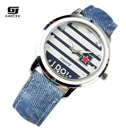 Montre à quartz décontractée en cuir pour femme, montres provoqué en tissu Jean, horloge pour femme,