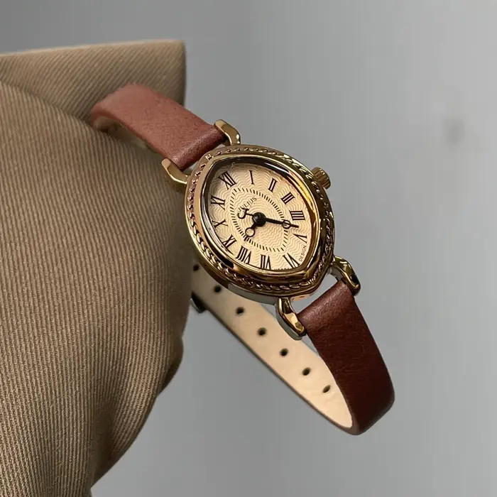 Montre à Quartz Haut de Gamme Vintage en Cuir Marron Femme Occasions Spéciales Elégante Luxe Raffinée