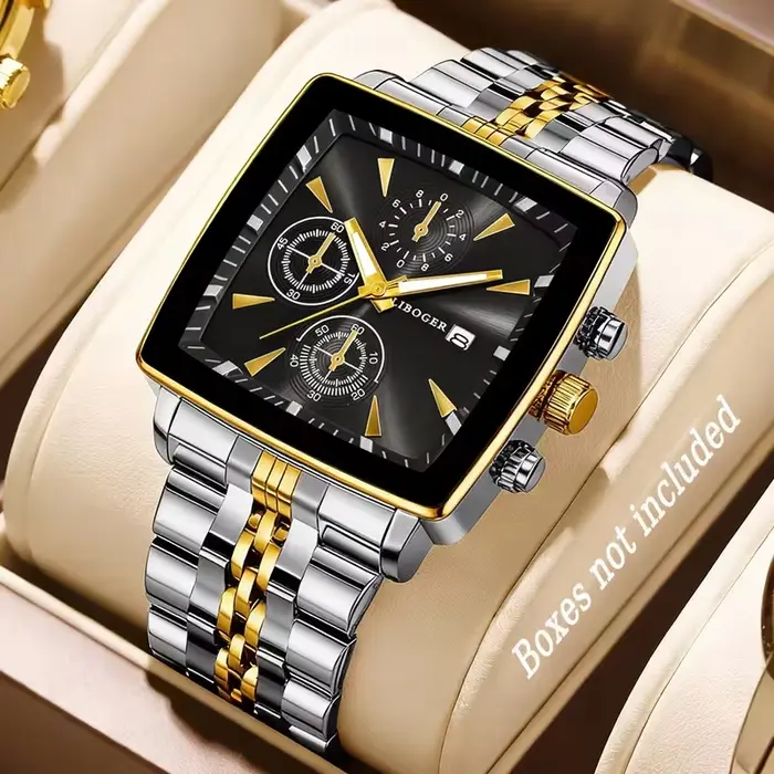 Montre-bracelet à Quartz pour hommes, cadran carré de luxe, mode en acier inoxydable, montres d'affa