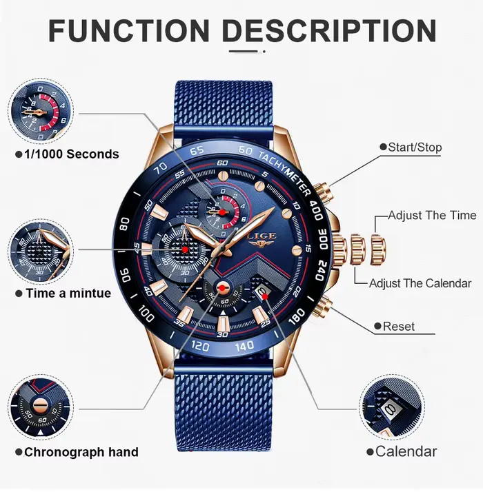 LIGE nouveau or Rose femmes montre haut de gamme