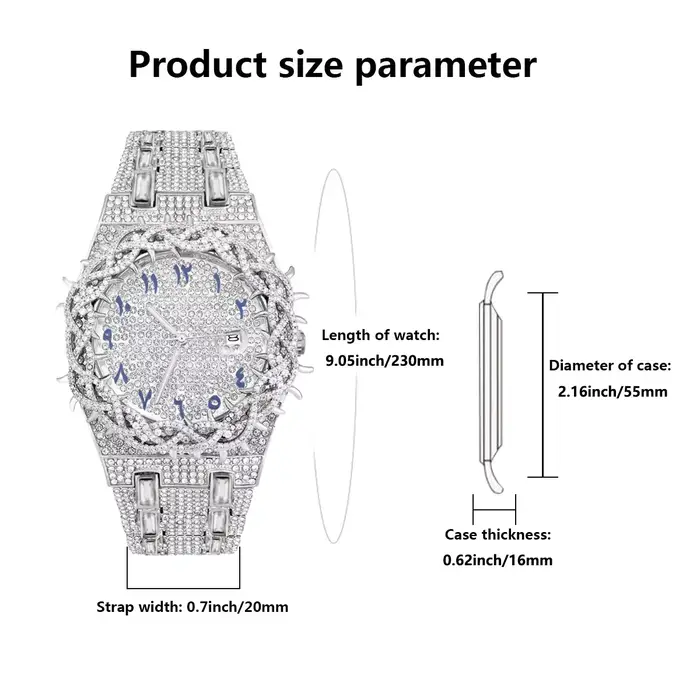 1 montre à quartz pour homme. Nouveau modèle avec bracelet entièrement serti de diamants.