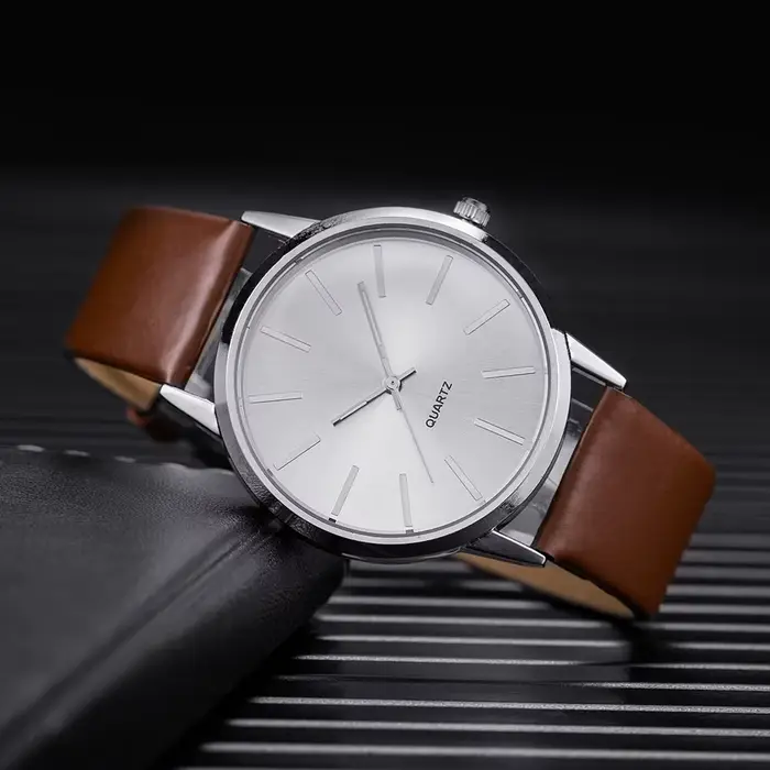 2025 hommes montres haut de gamme de luxe bracelet en cuir marron Quartz montre-bracelet