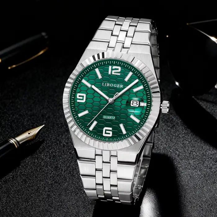Ensemble de montre-bracelet à quartz ronde élégante et tendance pour hommes – Idéal pour un usage qu