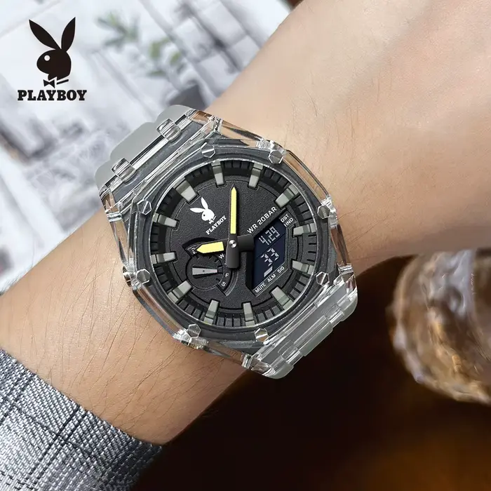 Montre électronique PLAYBOY 2066 élégante à affichage LED pour hommes résistante à l'eau pour aventures nocturnes et activités quotidiennes