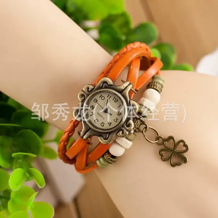 Montre à quartz vintage pour femme, bracelet en cuir, pendentif papillon Everver, bijoux fantaisie, 