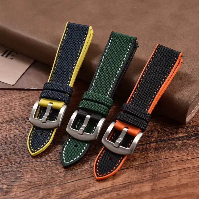 Bracelet de montre en caoutchouc FKM et toile de voile en cuir pour montres traditionnelles résistantes à l'eau et durables occasions spéciales