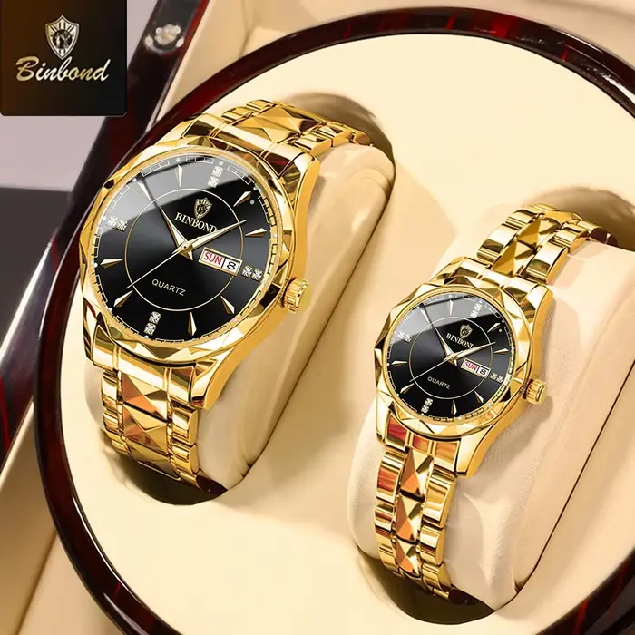 BINBOND mode Couple montres étanche diamant saint valentin amant cadeau en acier inoxydable montre h