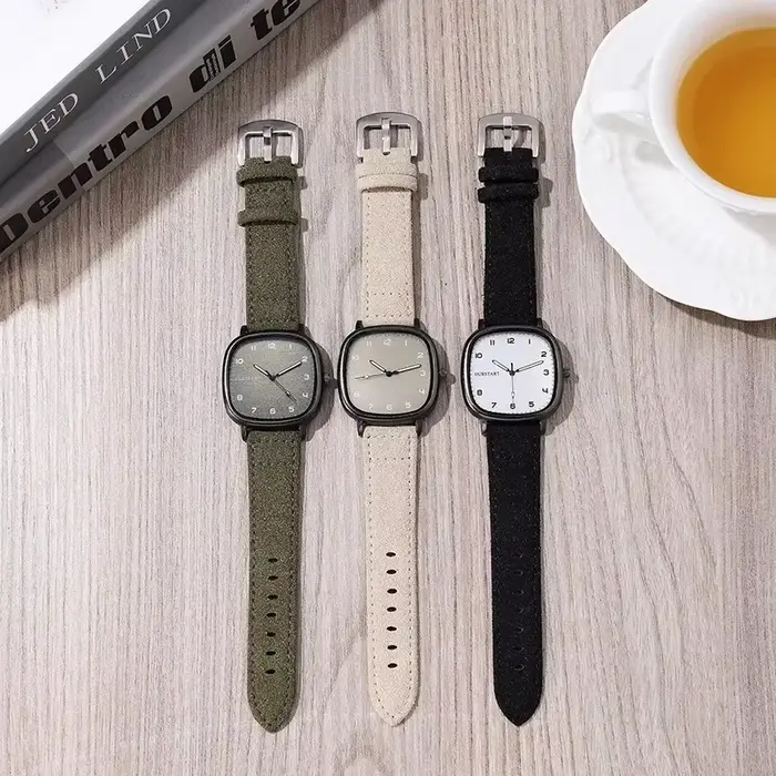Vintage cadran carré montres velours cuir ceinture montre-bracelet marque montre à Quartz jeunesse étudiant