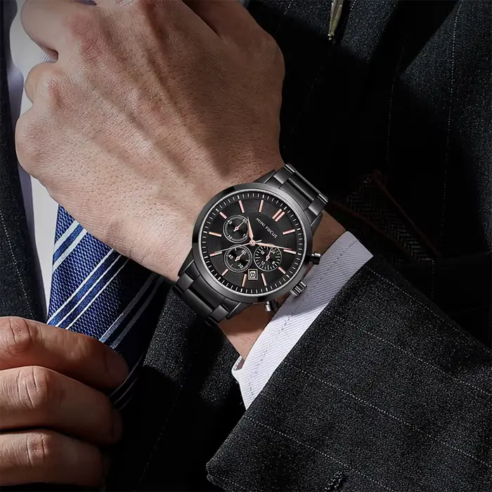 Montre de luxe Daniel Gorman pour hommes avec fonction chronographe et affichage de la phase de la lune pour occasions spéciales et tous les jours