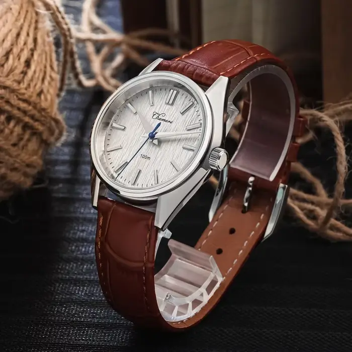 Chameri 37Mm montres Vintage Gs04 montre à Quartz VH31 mouvement saphir cristal cuir 100M étanche homme d'affaires