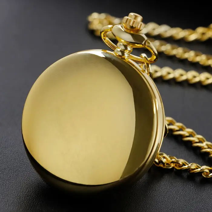Montre de poche à quartz classique vintage doré avec chiffres arabes et chaîne réglable - Accessoire de mode rond pour hommes