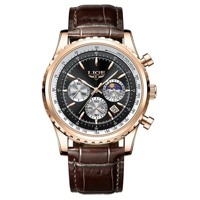 Montre-bracelet à quartz en cuir étanche pour homme