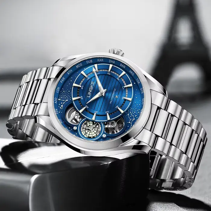 Montre de Sport Tourbillon Luxe Tendance Homme Affichage Lumineux Bracelet Acier Robuste Occasions Spéciales