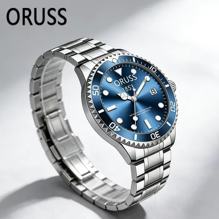 ORUSS Nouvelle Montre Homme d'Affaires 40mm Classique avec Lunette Rotative Série Plongée Étanche Lumineuse Calendrier