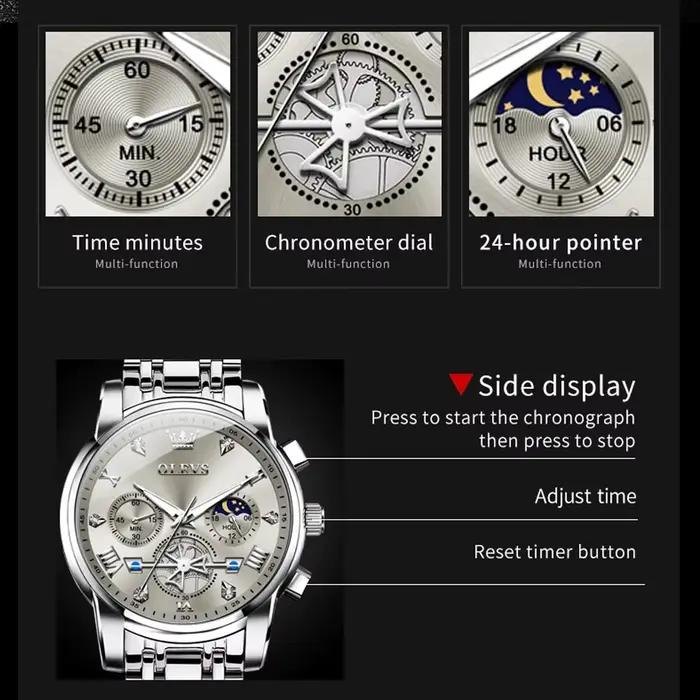 OLEVS 2856 homme montre 24 heures Phase de lune chronographe étanche lumineux multifonction Original luxe Quartz montre-bracelet pour hommes