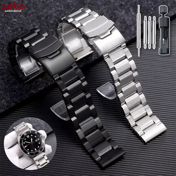 Bracelet noir argenté pour Seiko