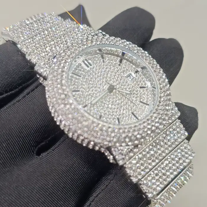 Montre de luxe homme acier inoxydable diamants glacés quartz élégante hip hop occasionnelle bronze café rose
