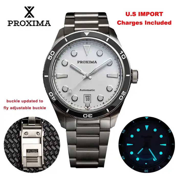 Montre Mécanique Vintage Proxima avec Bracelet en Acier 316L et Dial en Émail Blanc pour Occasions Spéciales et Usage Daily