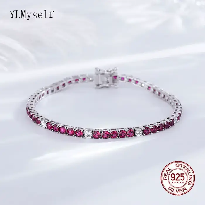 YLMyself – Bracelet de Tennis en argent 925, 3mm, rubis rouge et blanc CZ, bijoux élégants, 16/17/18