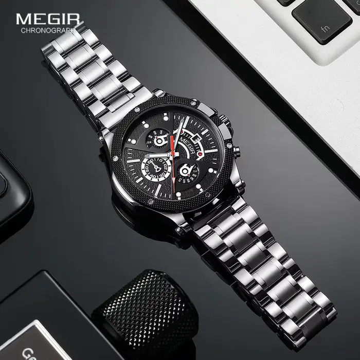 MEGIR – montre-bracelet à Quartz analogique en acier inoxydable pour hommes