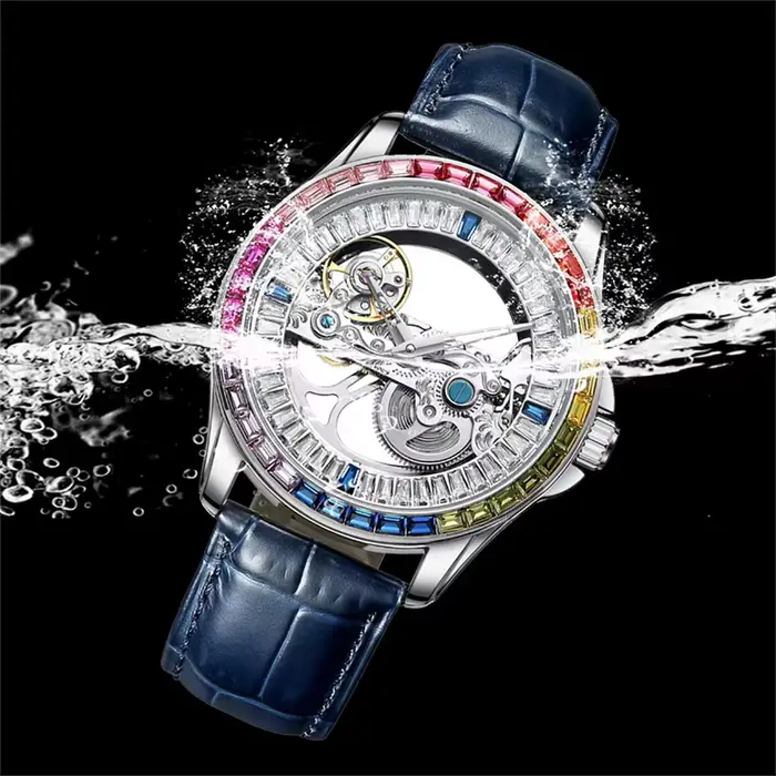 Montre Daniel Gorman de Luxe pour Hommes avec Diamants Colorés Nouvelle Collection Montres Mécaniques Ajourées Style Hip-Hop Bling Pour Soirées